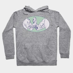 Tattooed Arms Fists Locked in Handshake Drawing Hoodie